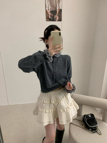 // 超美撞色花邊領+袖口CD