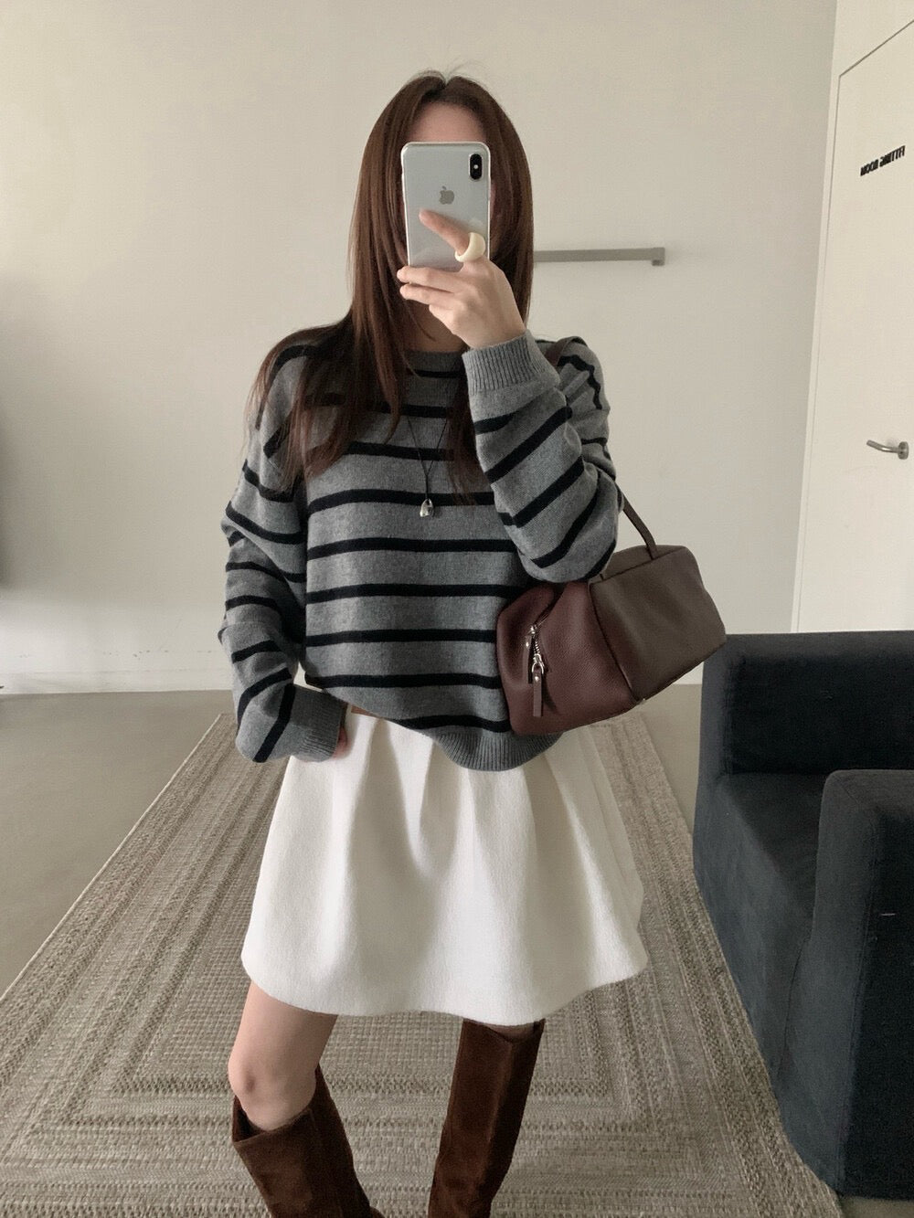 // 35%wool可分拆帽子間條毛衣