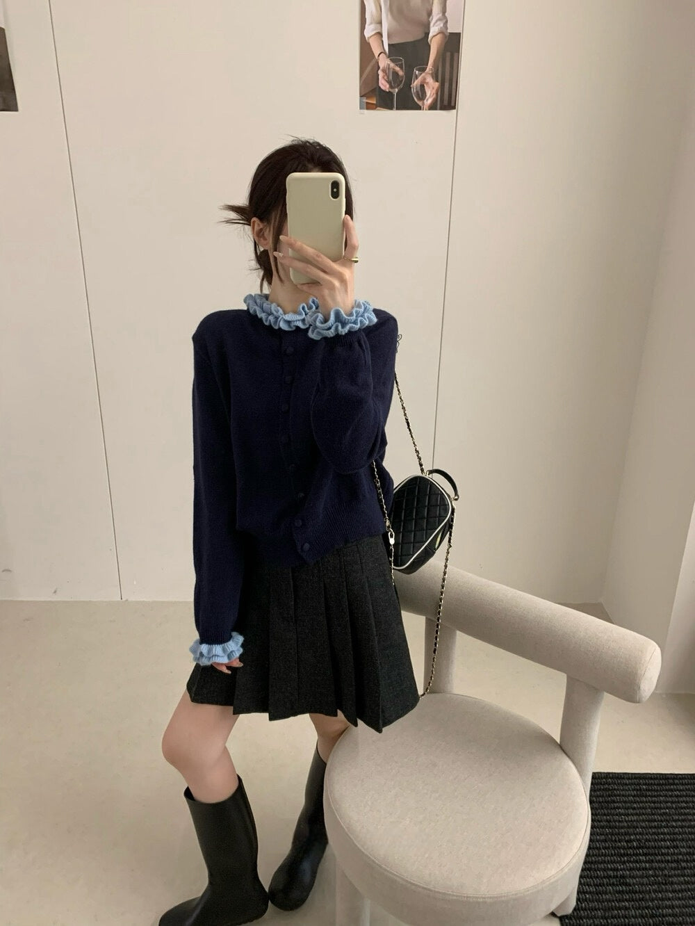 // 超美撞色花邊領+袖口CD