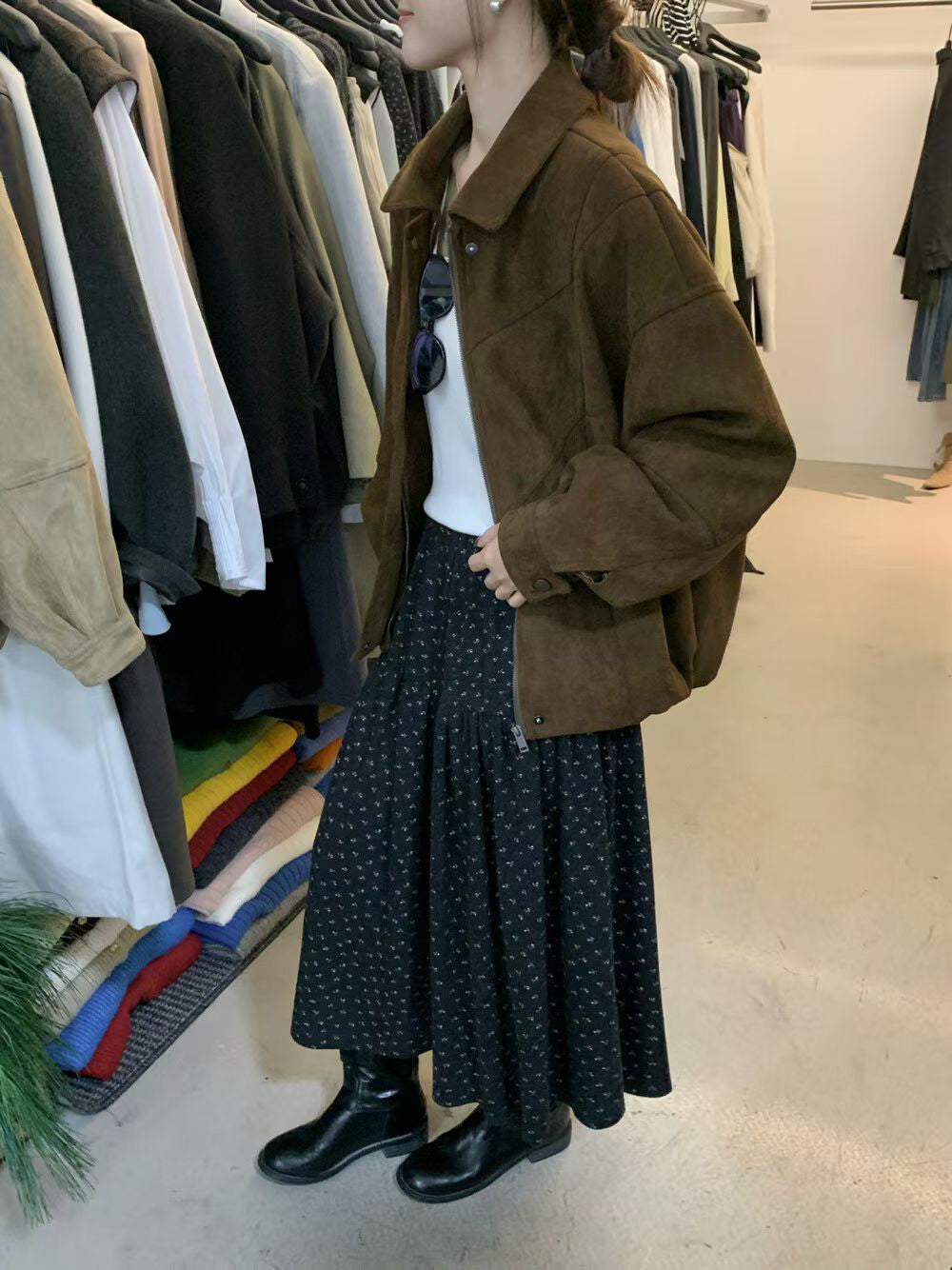 // 帥氣麂皮絨翻領外套