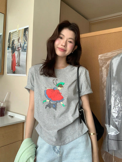 // 少女圖案棉質短袖TEE