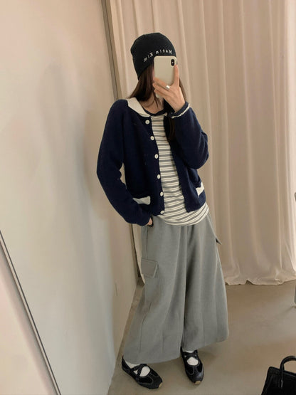 // 撞色領+蝴蝶結口袋翻領開胸CD