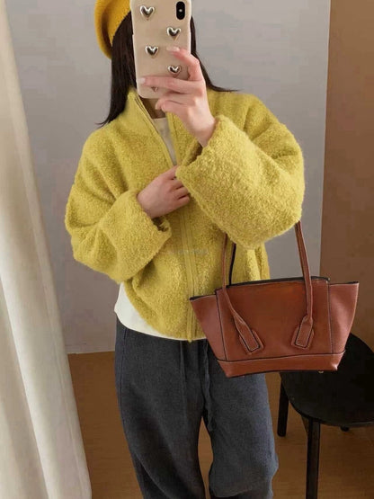 // 30%綿羊毛圈圈毛質感半領拉鍊CD