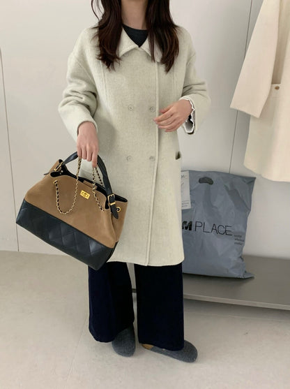 // 100%羊毛經典雙排扣手工雙面外套