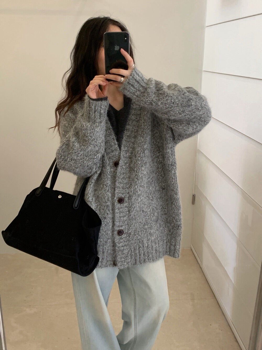 // 花線混色感慵懶寬鬆款中長CD