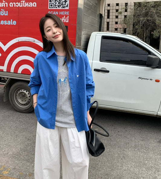 🩵 撞色心心小刺繡恤衫