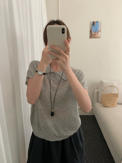 K19 / 精緻鏤空花邊翻領lyocell polo NT