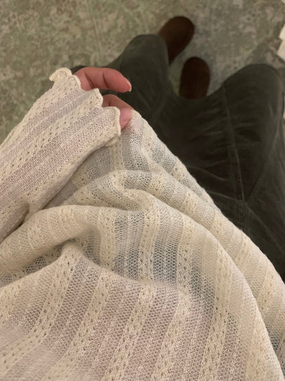 // 10%羊毛木耳邊lace鈎花打底上衣