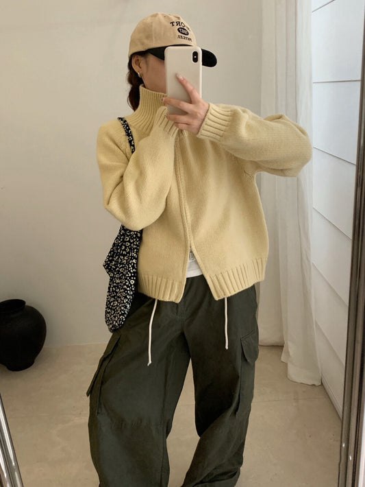 // 超韓直坑紋立領上下拉鍊CD