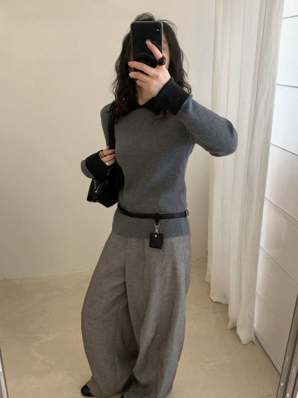 // 6%wool撞色翻領+反袖針織NT