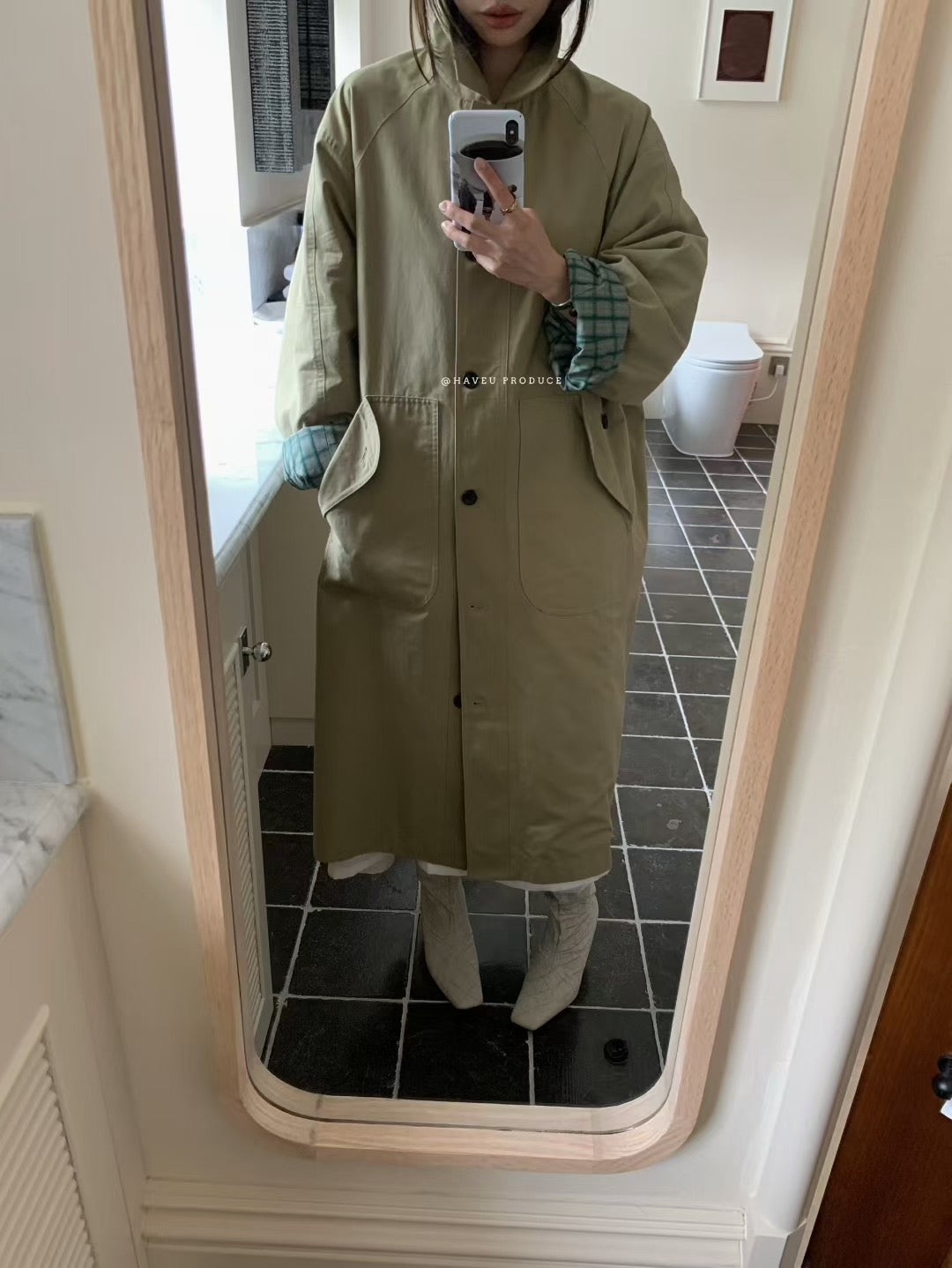 // 超重工純棉格仔內裡長款trench coat