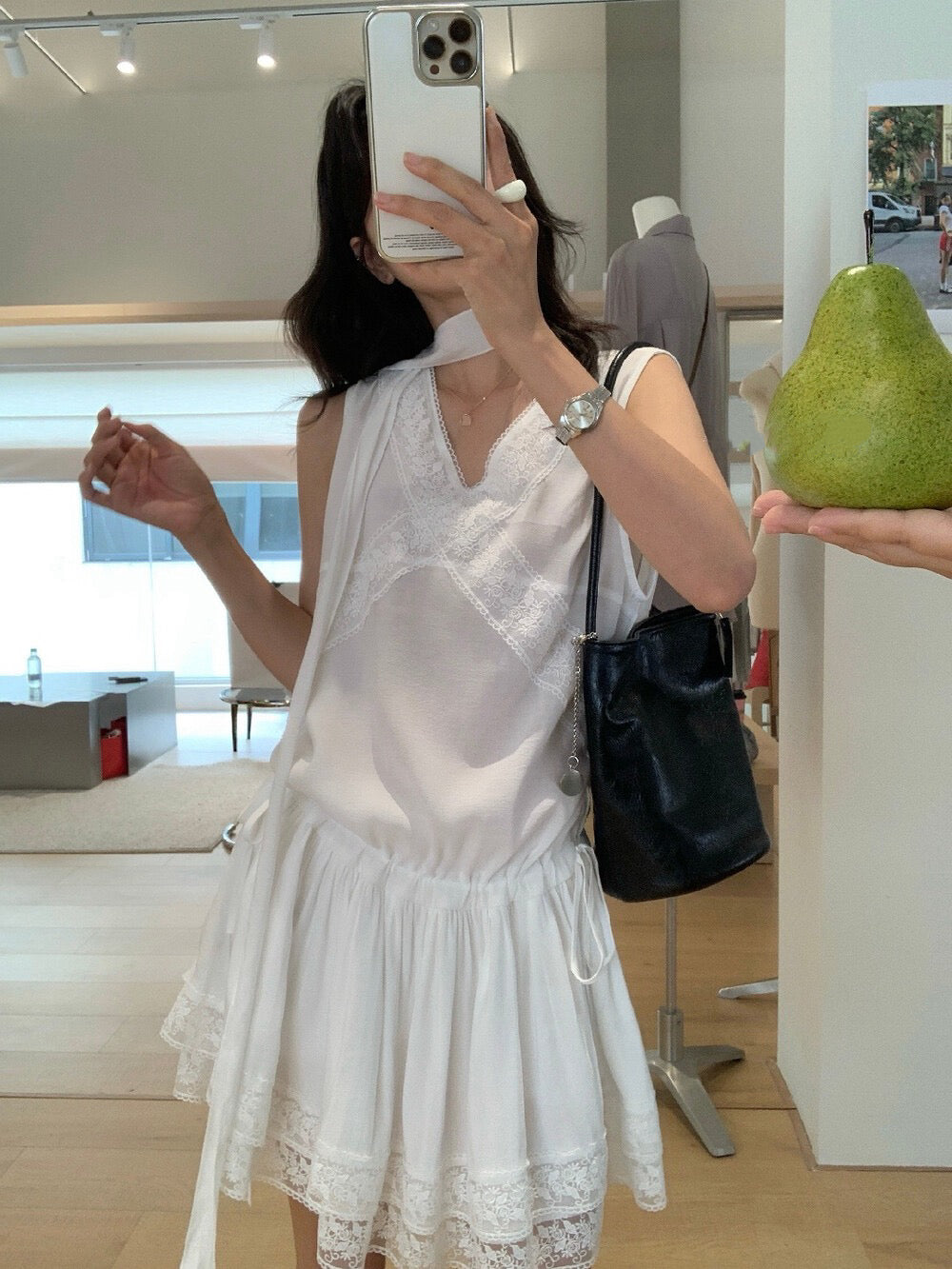 // 浪漫lace邊可束腰長款背心