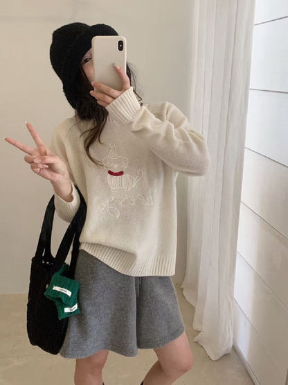 // 100%羊毛可愛小狗刺繡毛衣