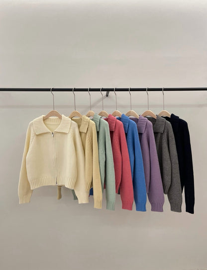 // 直坑紋大翻領上下拉鍊落肩CD