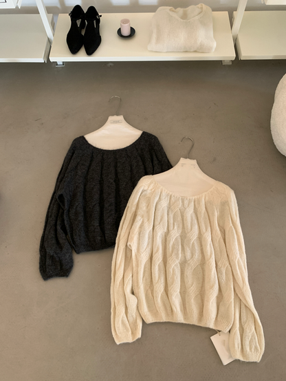 // 大圓領扭紋麻花10%馬海毛NT