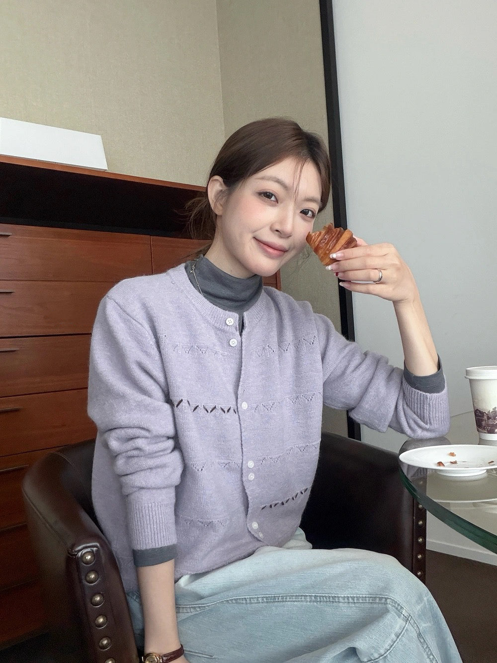 C47 / 撞色鈎線double鈕扣設計感針織外套