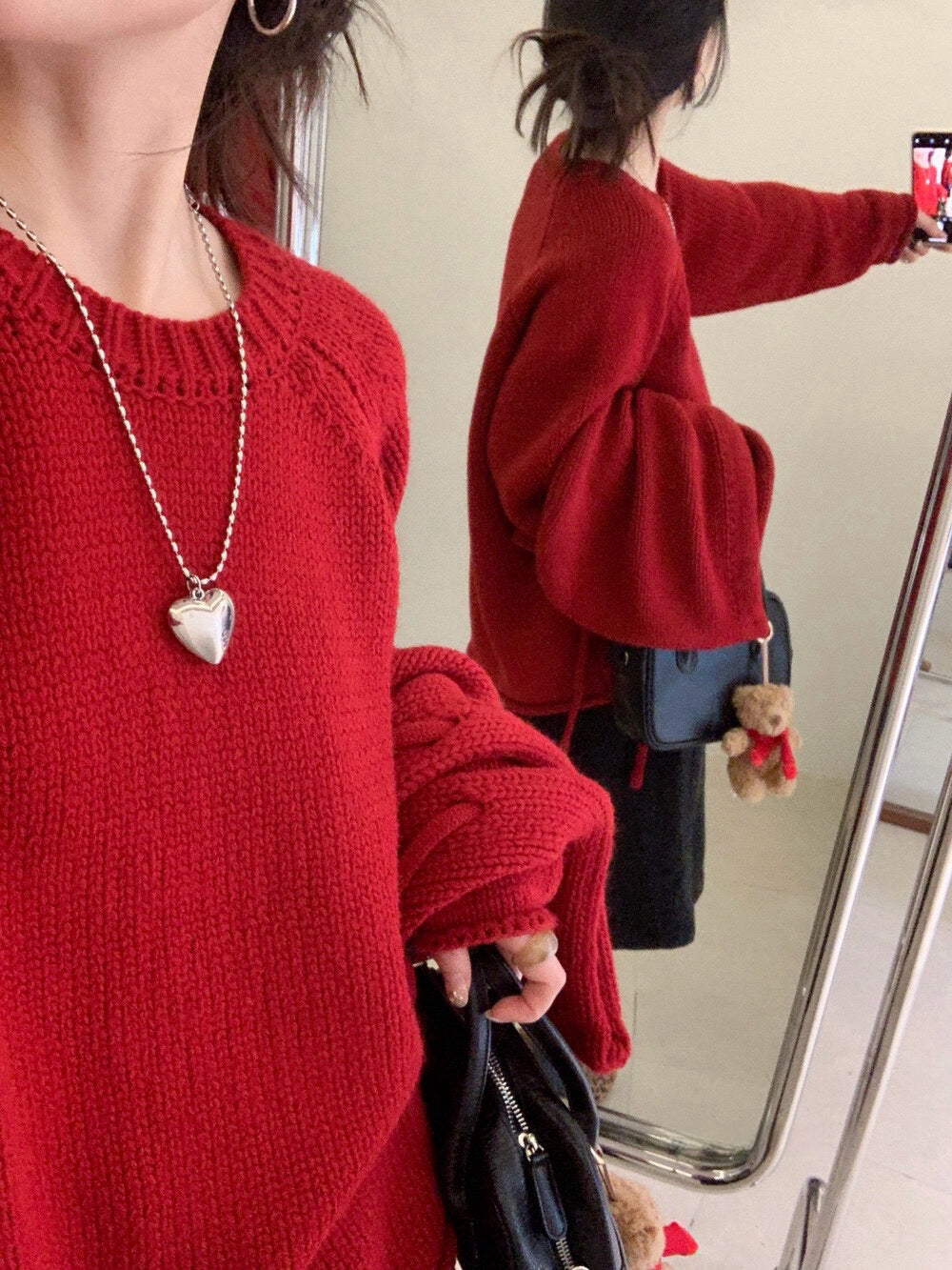 // 棉感卷邊圓領連鈕扣帽毛衣