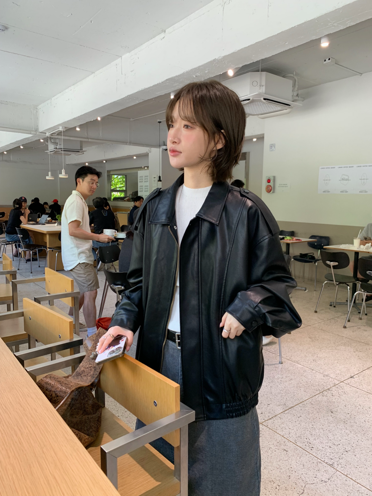 // 復古帥氣彷皮機車外套