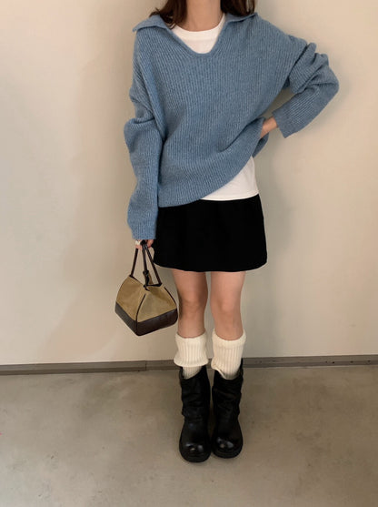 // 100%羊毛極軟糯小V翻領毛衣