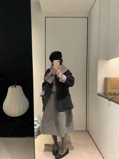 // 巨遮肉廓型毛呢中裙