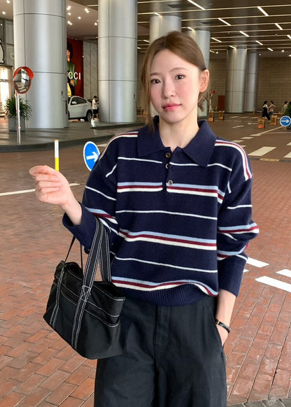 // 鈕扣polo翻領拼間針織NT