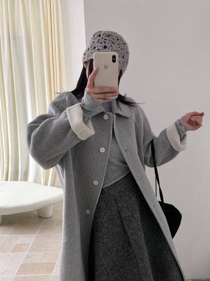 // 極簡高級感翻領100%wool雙面手工羊毛外套
