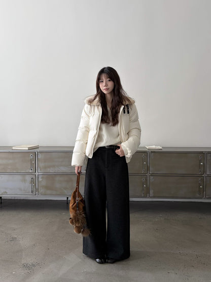 // 10%wool褲型超好毛呢闊褲(連腰帶)