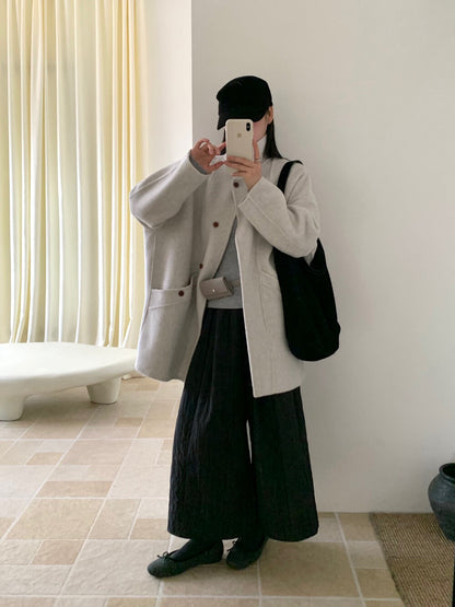 // 立領簡約風100%羊毛手工雙面中長外套