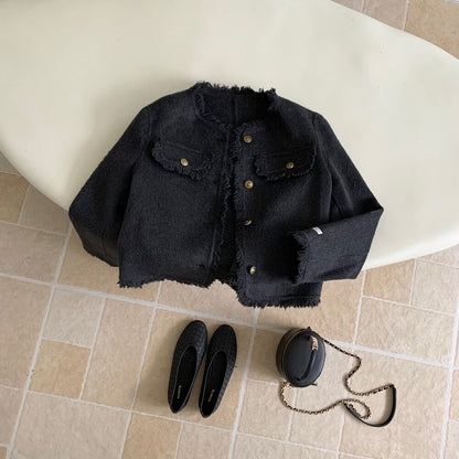 回饋價！// 氣質流蘇邊小香風100%羊毛雙面手工外套