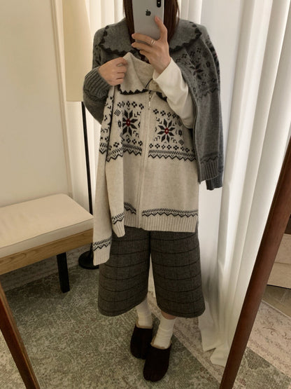 // 30%綿羊毛屬於聖誕的花紋包邊翻領拉鍊CD