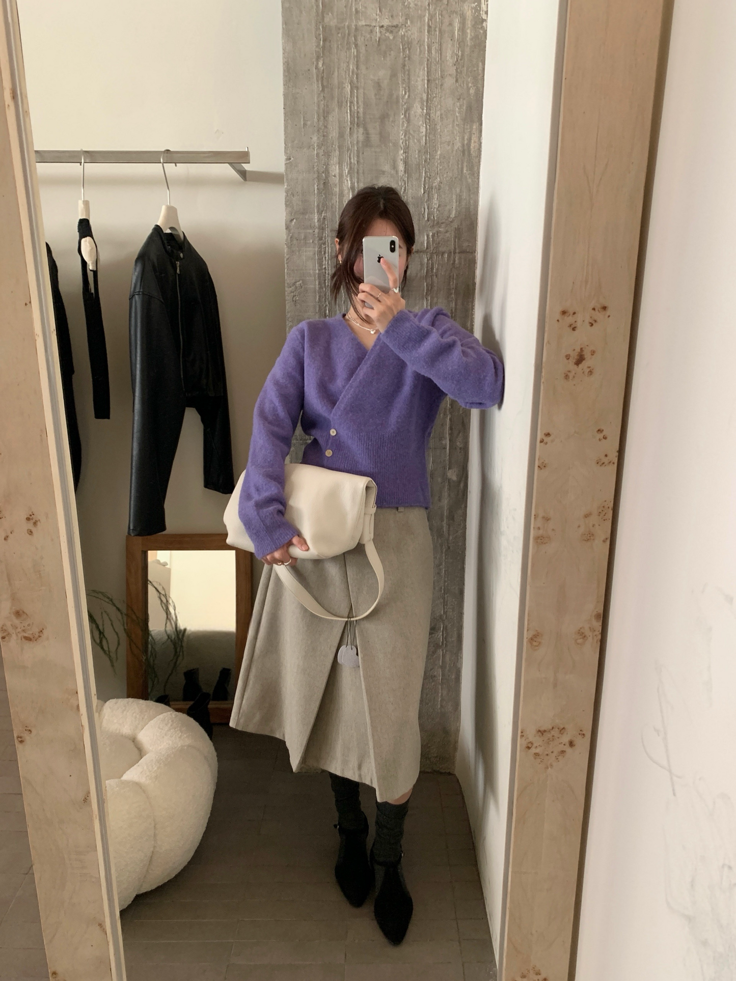 // 45%wool交叉不規則毛呢裙