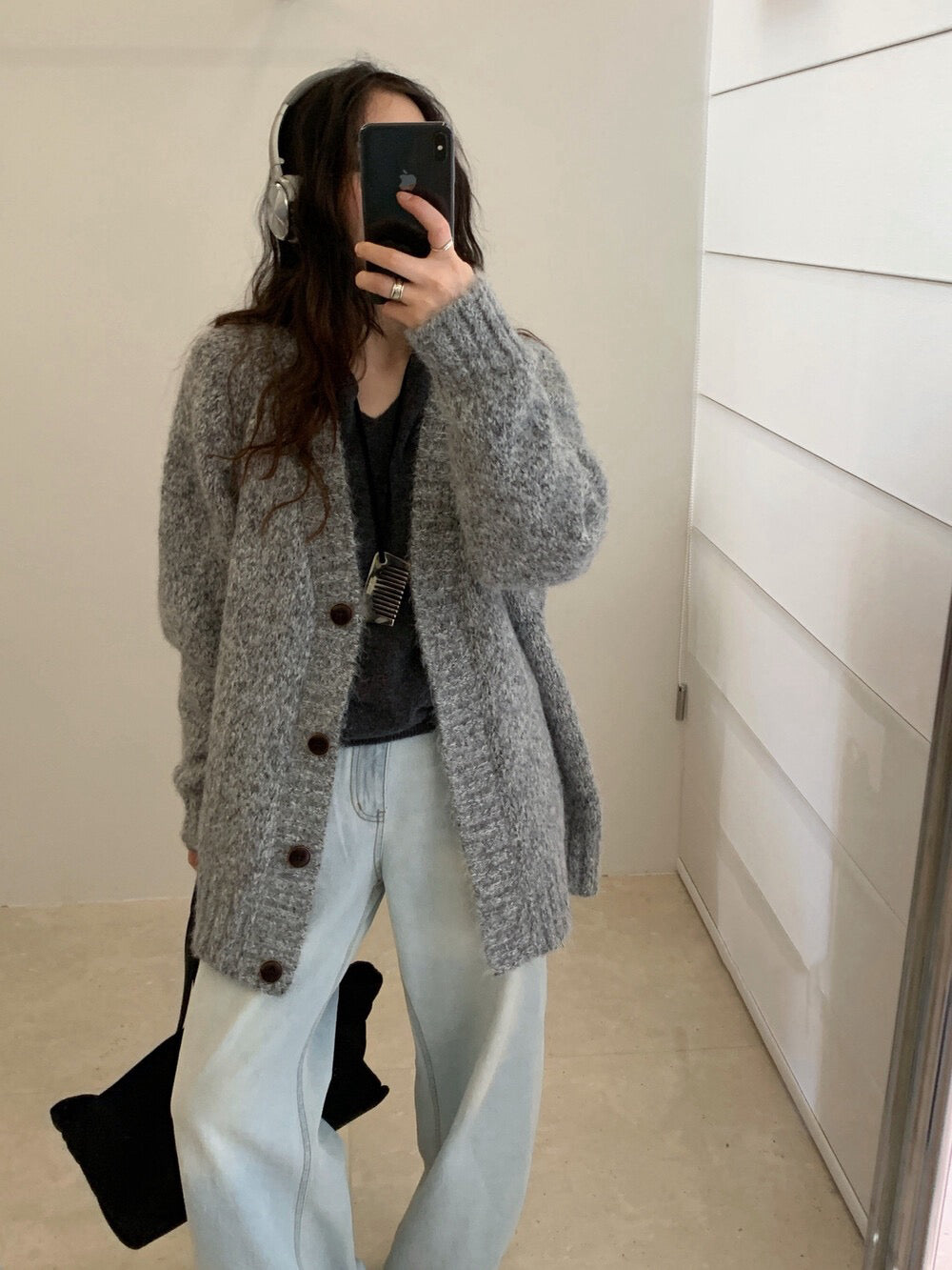 // 花線混色感慵懶寬鬆款中長CD