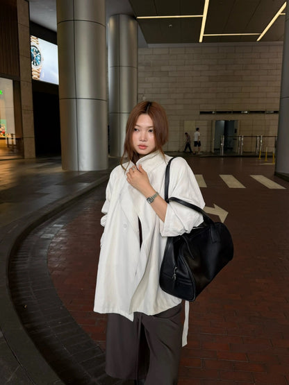 J30 / 質感雙排扣啞光彷皮trench coat外套