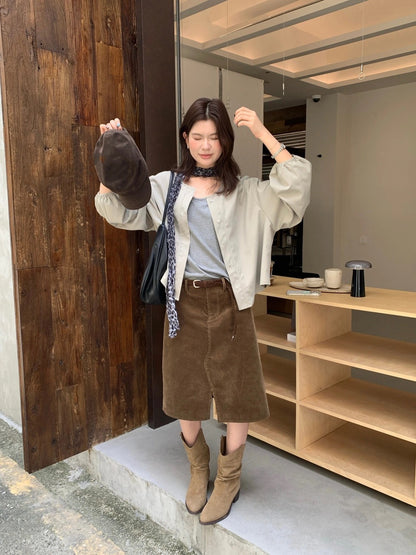 J39 / 超韓簡約圓領外套+背心套裝(連絲巾)
