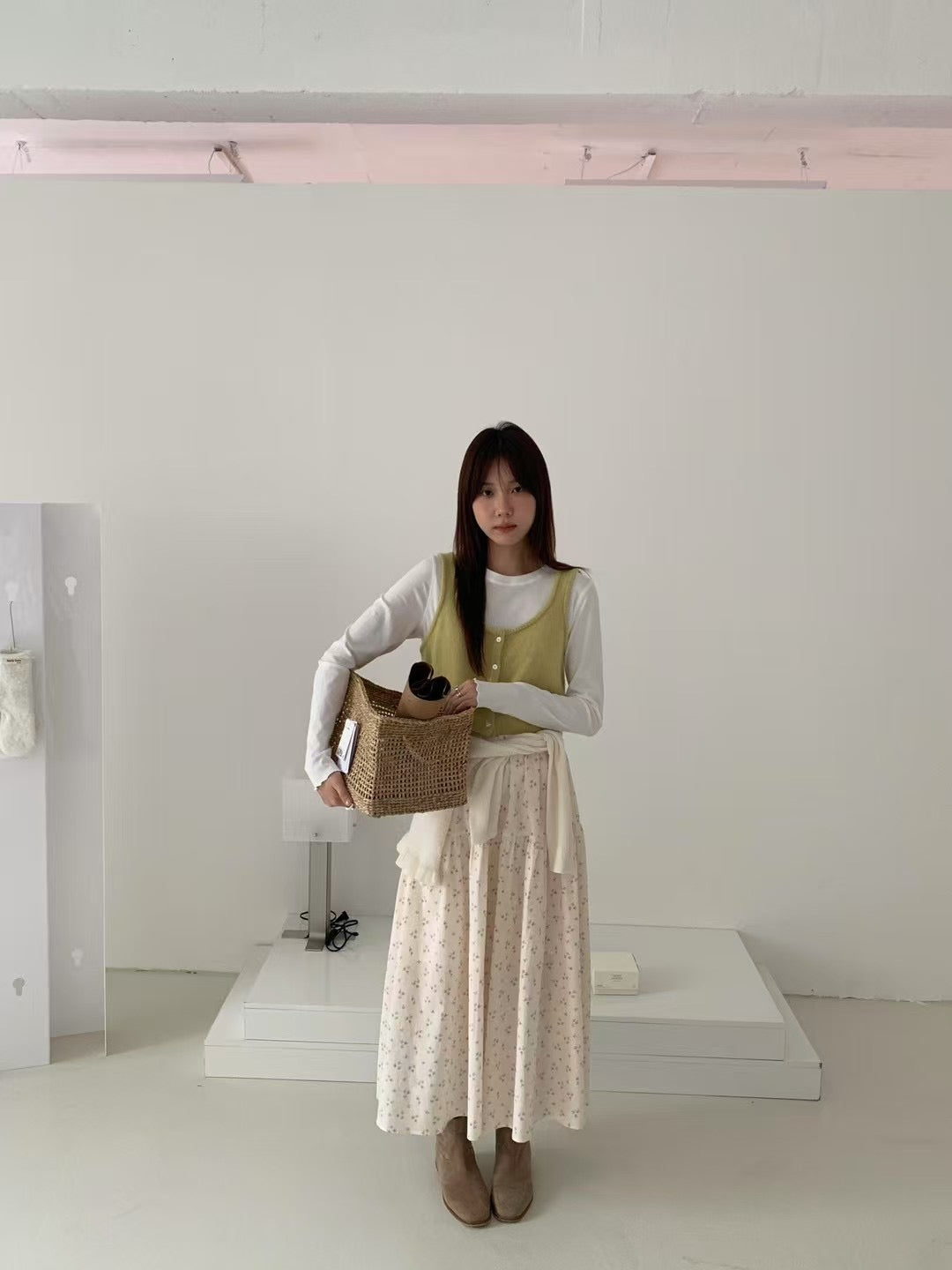// 小碎花層層中裙
