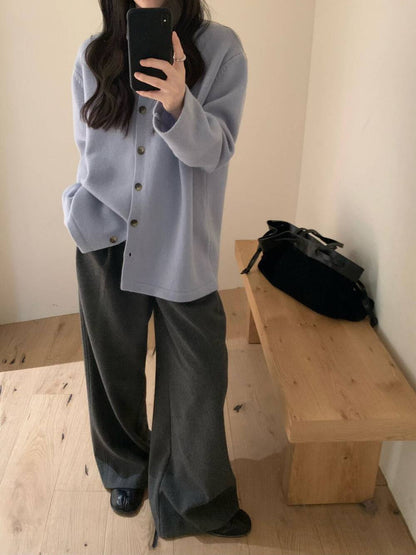 // 50%wool高級感直腳全長毛呢褲