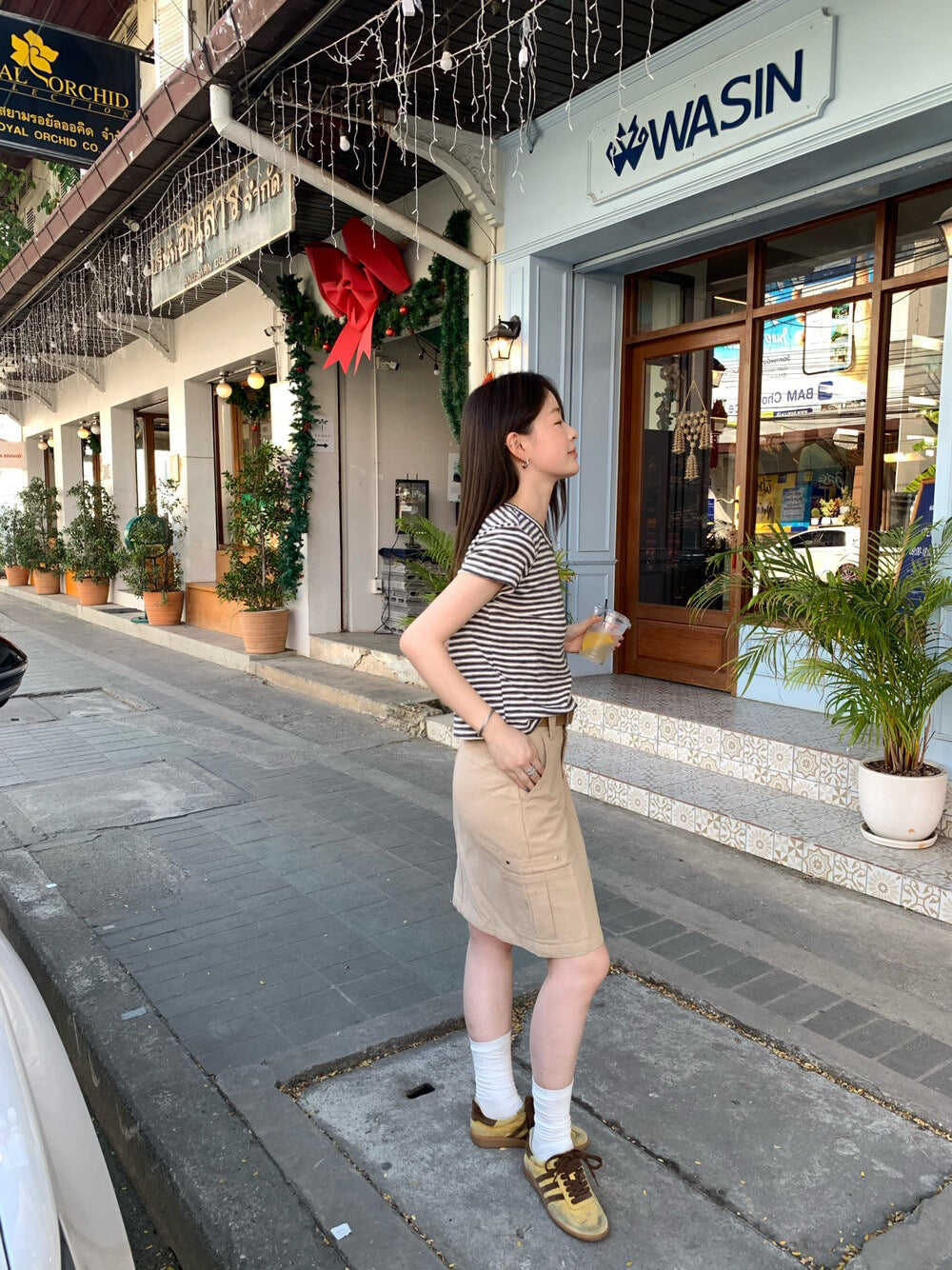 📻 肌理棉口袋工裝短裙(連腰帶)