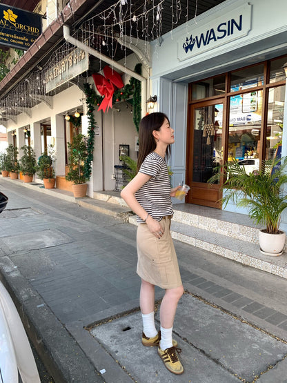 📻 肌理棉口袋工裝短裙(連腰帶)