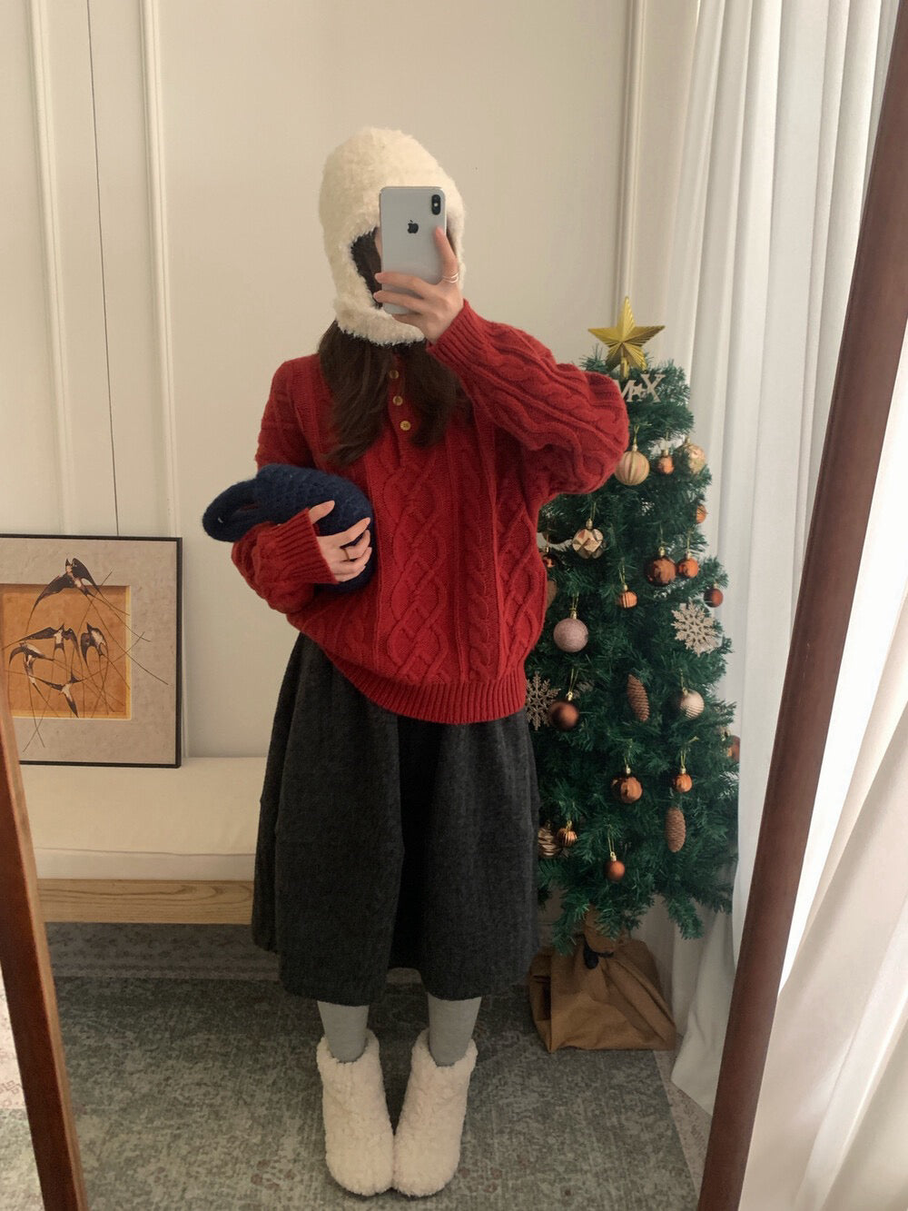 // 100%羊毛鈕扣翻領麻花毛衣