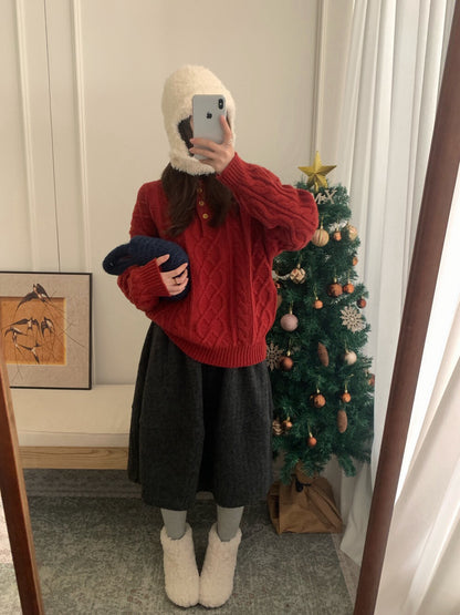 // 100%羊毛鈕扣翻領麻花毛衣