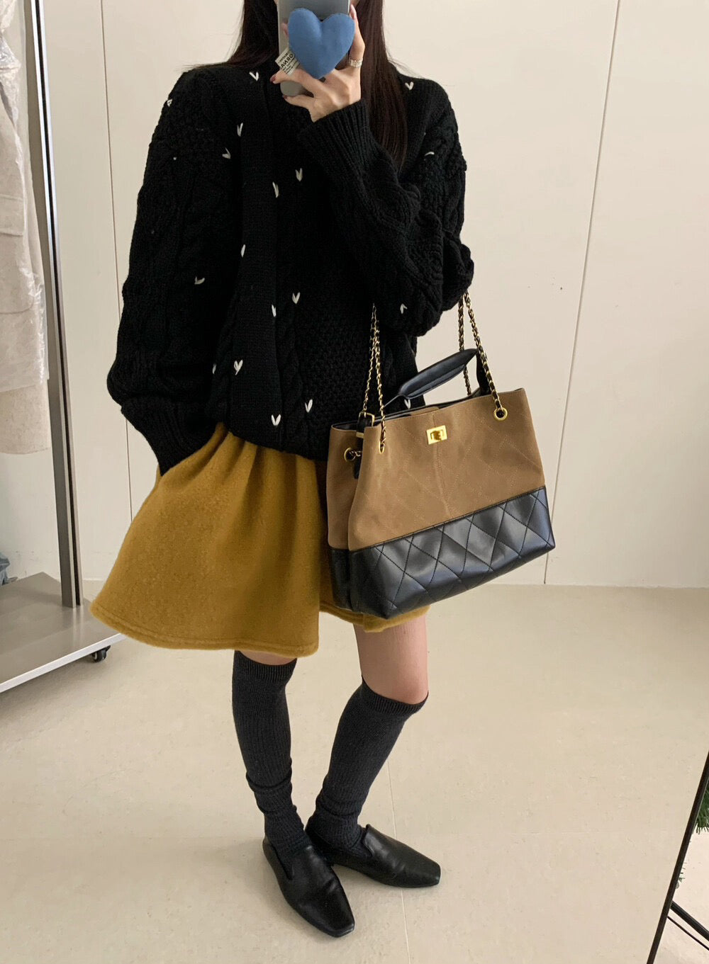 // 5%wool心心刺繡麻花毛衣