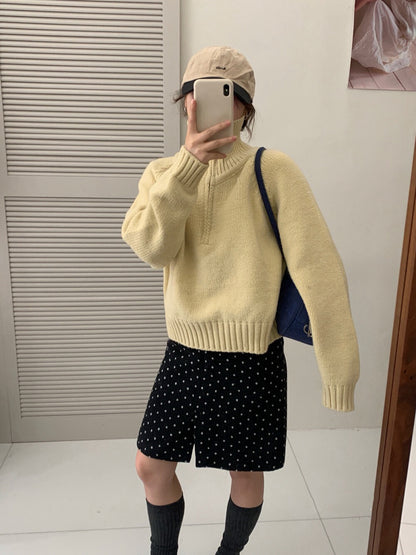 // 半拉鍊直坑紋領套頭NT