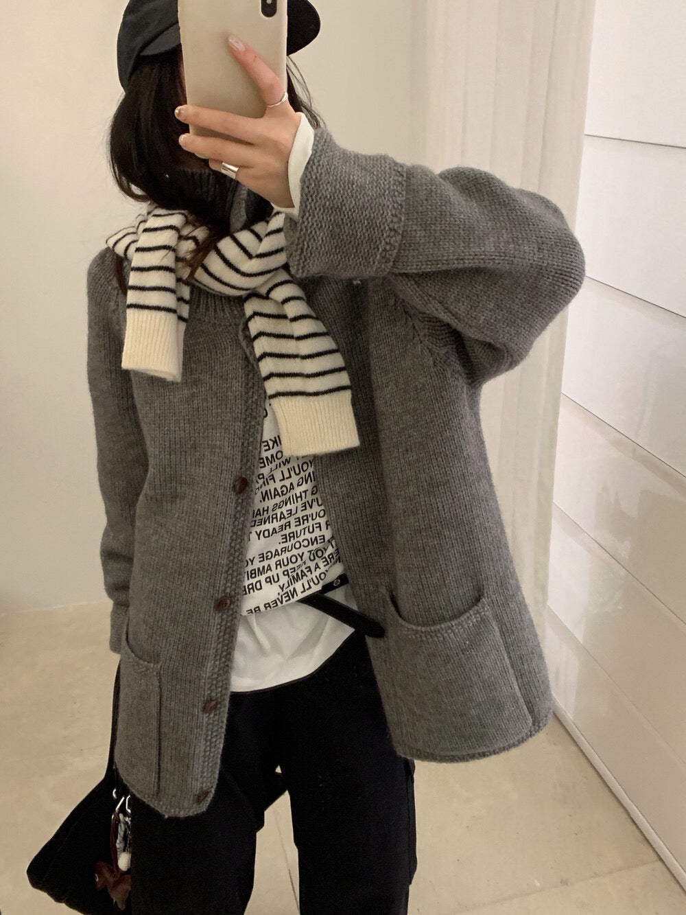 // 小半領口袋排扣中長CD