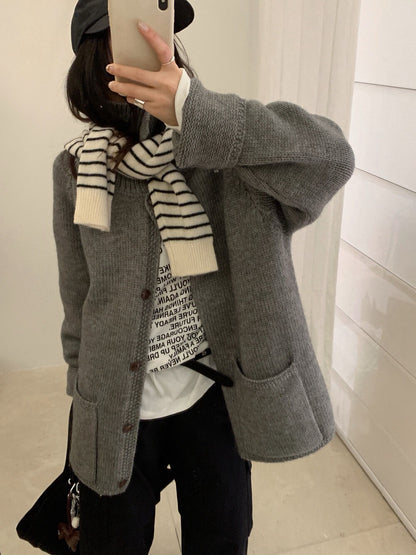 // 小半領口袋排扣中長CD