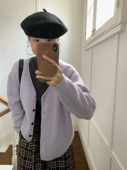 // 12色超美色系V領排扣羊絨紗CD