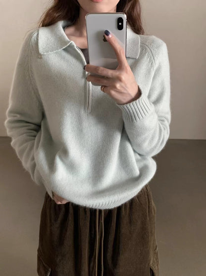 // raccoon+wool半拉鍊翻領高級感毛衣