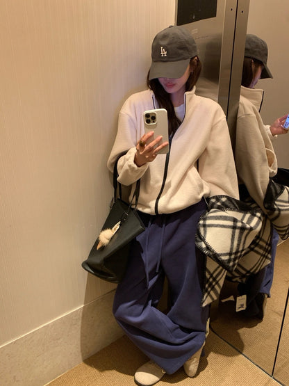 J66 / 帥氣慵懶搖粒絨撞色邊立領外套
