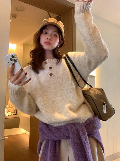 B286 / 半扭扣圓領慵懶毛衣(8%羊毛)
