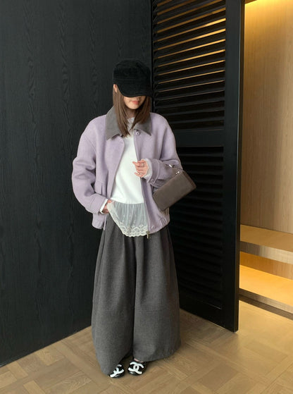 J71 / 超韓重工拼燈芯絨疊領羊毛外套(領子可拆)(65%wool)