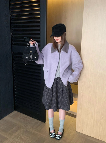 J71 / 超韓重工拼燈芯絨疊領羊毛外套(領子可拆)(65%wool)